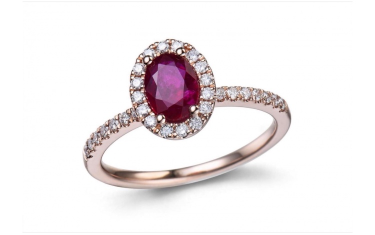Rosé gouden ring met robijn en briljant